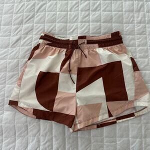 JAJU Womens Running Shorts Medium Brown Pink Geometric Athletic Drawstring